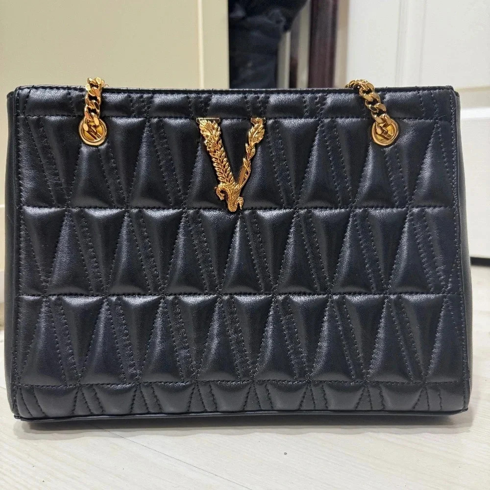 ••SOLD••AUTHENTIC Versace Virtus Quilted Leather Medium Handbag